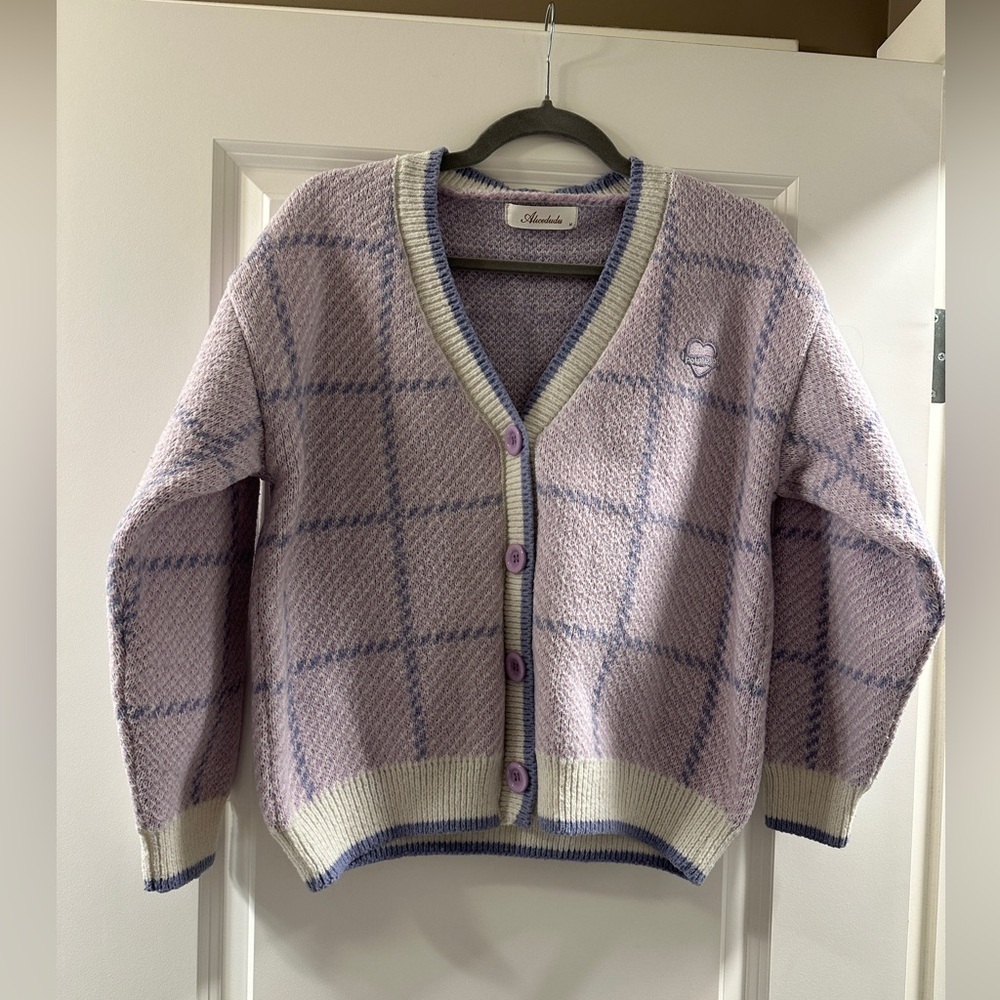 Chic Lavender Checkered Cardigan